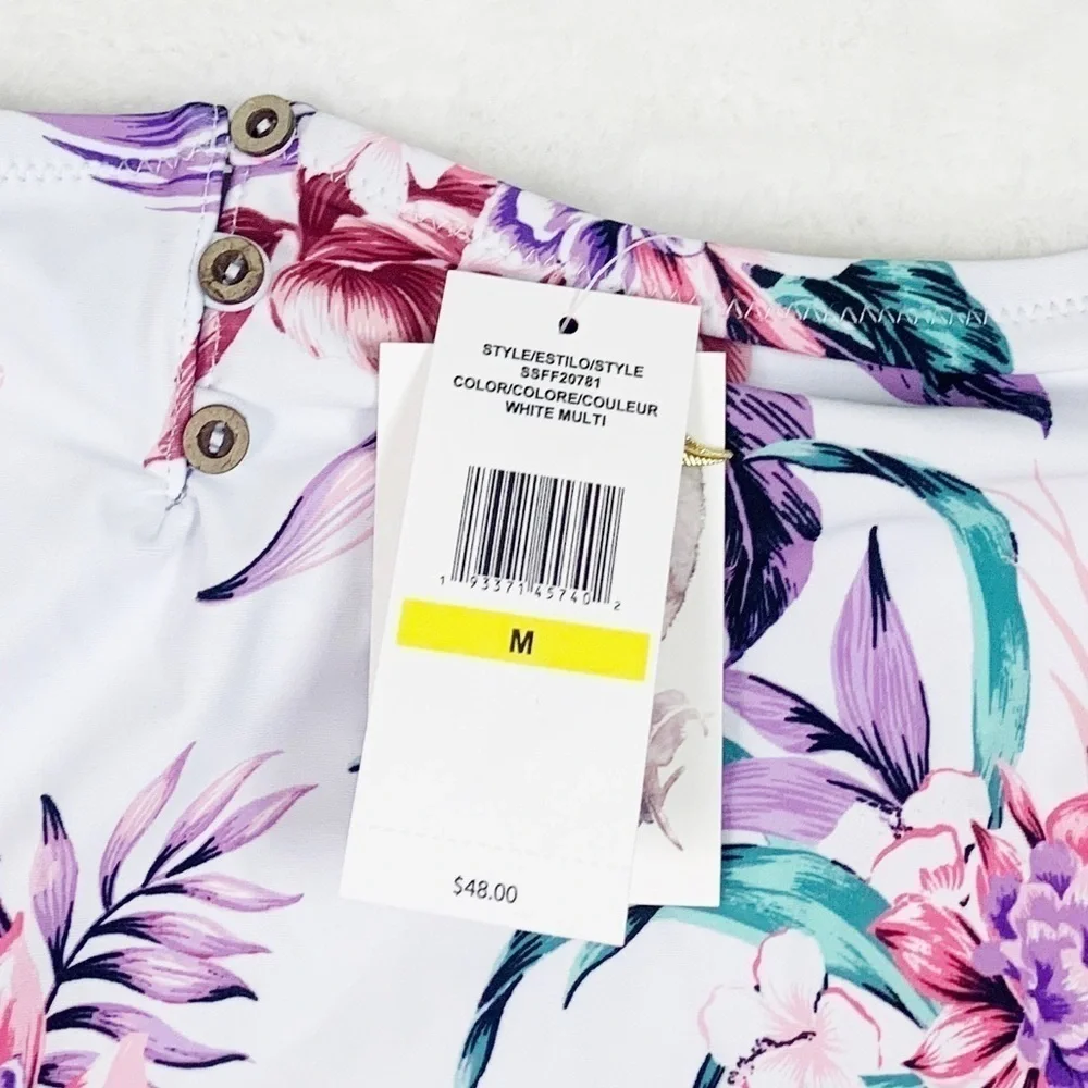 NWT Jessica Simpson White FloralHigh Waisted Bikini Swim Bottoms